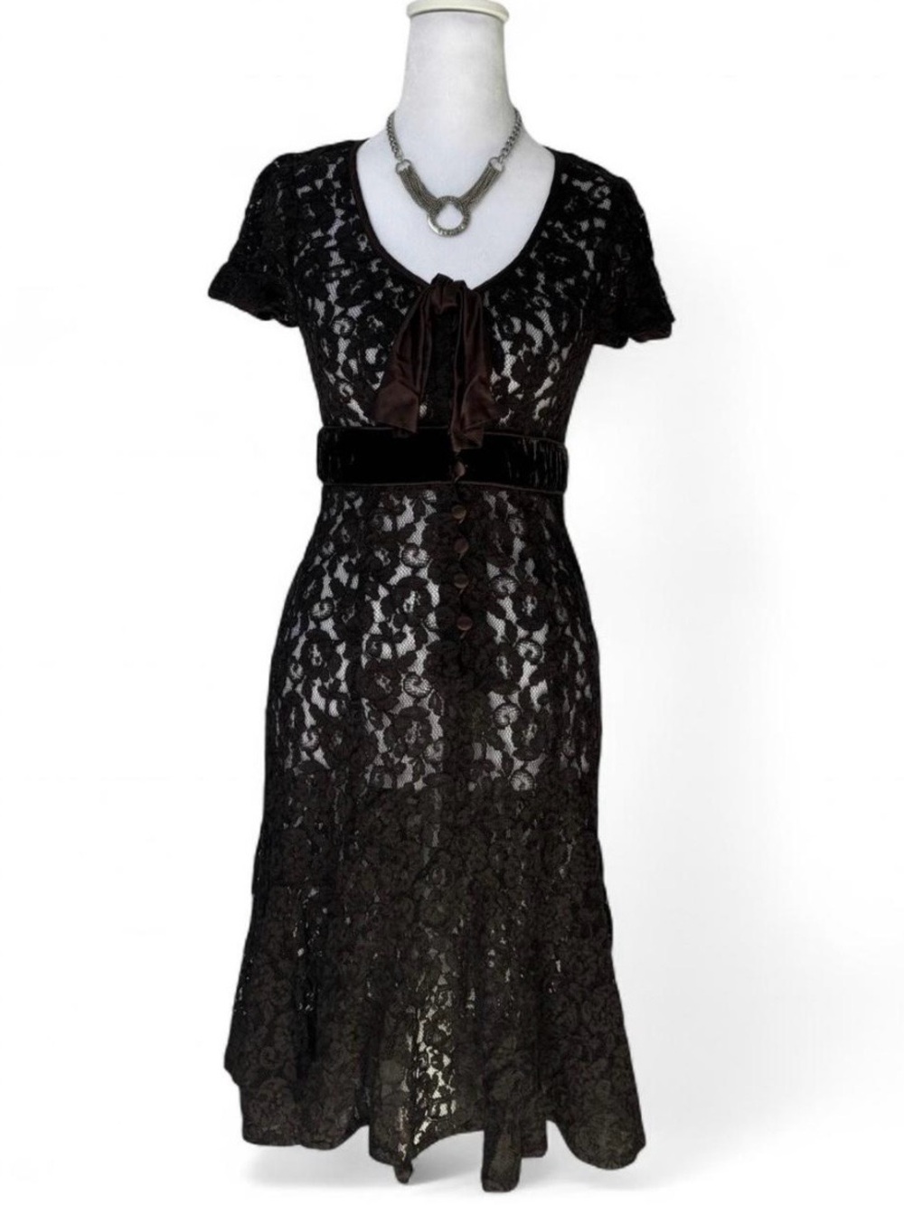 Nanette Lepore Babydoll Brown Lace Midi Dress